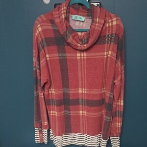 Filly Flair Red Plaid Cowl Neck Sweater